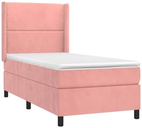 Cama box spring c/ colchão/LED 80x200 cm veludo rosa