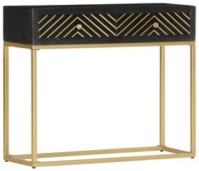 Mesa consola 90x30x75 cm mangueira maciça preto e dourado