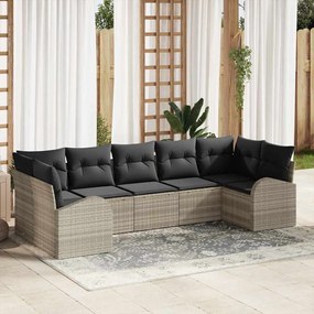 vidaXL Conjunto de Sofás de Jardim de 7 Peças com Almofadas Cinza Claro em Ratan Sintético