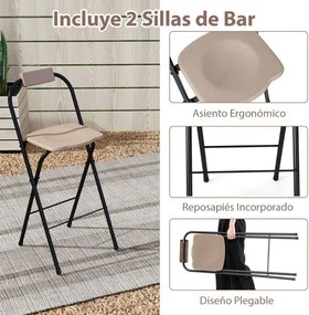 Tenda jardim com mesa de bar e 2 cadeiras dobráveis com prateleiras de metal para jardim 193 x 117 x 240 cm Café
