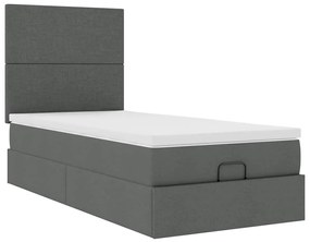 Cama otomana com colchão &amp; LEDs 90x200cm tecido cinzento escuro