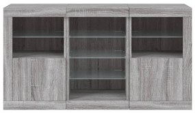 Aparador com luzes LED 123x37x67 cm cinzento sonoma