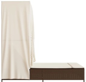 Espreguiçadeira dupla com teto e cortinas vime PE castanho