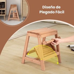 Escadote de madeira dobrável de 2 degraus multifuncional para crianças e adultos  portátil e leve Natural