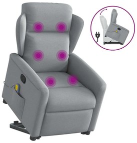 Poltrona reclinável massagens tecido cinzento-claro