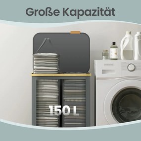Cesto da roupa suja com tampa 150L, 52 x 38,5 x 75 cm cinzento