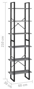 Estante 60x30x210 cm madeira de pinho maciça cinzento