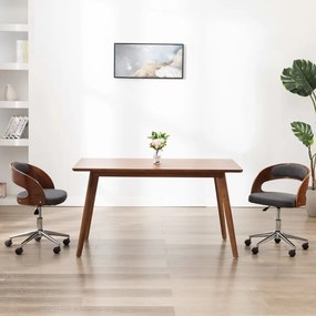 Cadeira escritório giratória madeira curvada/tecido cinzento