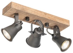 Candeeiro de teto rústico preto com madeira 3 luzes ajustáveis - Jelle