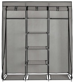 Roupeiro c/ compartimentos e varões 150x45x175 cm tecido cinza