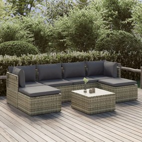 vidaXL 7 pcs conjunto lounge de jardim c/ almofadões vime PE cinzento