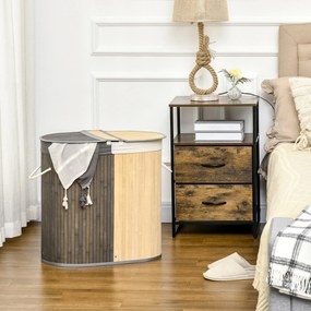 HOMCOM Cesto de Roupa Suja de Bambu Capacidade de 100L Cesto para Roupa Suja com Tampa Rebatível e Bolsa com 2 Compartimentos Amovível