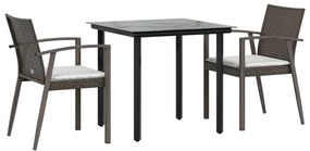 3 pcs conjunto de jantar p/ jardim c/ almofadões vime PE e aço