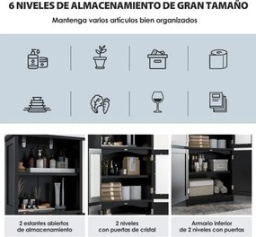 Armário multifunional alto com 2 portas Gaveta Estantes ajustáveis Armário de pé para sala Quarto Cozinha 60 x 30 x 163 cm Preto