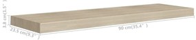 Prateleiras parede suspensas 4 pcs 90x23,5x3,8cm MDF carvalho