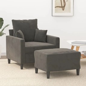 vidaXL Poltrona com apoio de pés 60 cm veludo cinzento-escuro