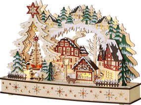 Aldeia de Natal Luminosa, 45 x 12 x 30 cm, com 20 LED, Cor Madeira Natural