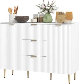 Aparador de Cozinha, 120 x 40 x 89,5 cm, 3 Gavetas e Prateleiras Ajustáveis, Branco