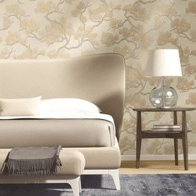 DUTCH WALLCOVERINGS Papel de parede efeito pinheiros cor creme