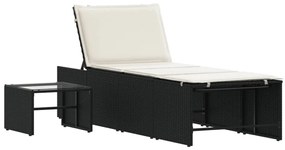Espreguiçadeiras com mesa 2 pcs vime PE preto