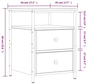 Mesa de cabeceira 44x45x60 cm derivados madeira cinzento sonoma