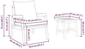 Conjunto de Bistro de 3 Peças com Almofadas em Madeira Sólida de Acáci