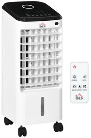 HOMCOM Climatizador Refrigerador de Ar Portátil 3,5 L 3 em 1 Climatizador Humidificador Ventoinha 65W Ecrã LED Controlo Remoto Temporizador Oscilação 3 Velocidades 3 Modos 24,5x27x60 cm Branco