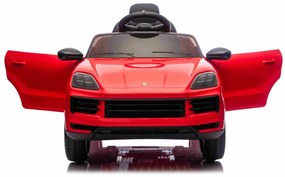 Carro elétrico para crianças Porsche Cayenne 12V com tração traseira – Licença oficial, bateria de lítio, comando remoto 2,4 GHz, leitor MP3, luzes LE