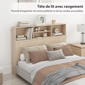 Cabeceira de cama com pés e arrumação, acessório de cama com 4 compartimentos abertos, 140 x 19 x 103,5 cm, efeito de madeira natural
