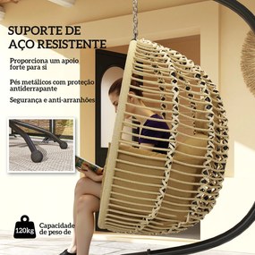 Cadeira Suspensa com Suporte Cesto Dobrável Almofada e Apoio de Cabeça para Interior e Exterior Capacidade 120 kg Bege