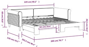 Sofá-cama com gavetão 100x200 cm veludo cinzento-escuro