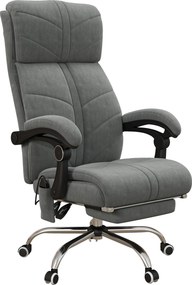 Cadeira de escritório com função de massagem, aquecimento e reclinação, com apoio para os pés integrado e 5 rodas, cinzenta