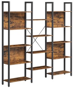 Estante VASAGLE, estante com 14 prateleiras de armazenamento, estrutura de metal, sala de estar, escritório, estilo industrial, 158 x 24 x 166 cm, marrom rústico e preto LLS107B01