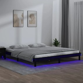 Estrutura de cama c/ LEDs 160x200 cm madeira maciça preto