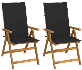vidaXL Cadeiras jardim reclináveis c/ almofadões 2 pcs acácia maciça
