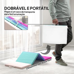 Tapete de Ginástica Dobrável Tapete de Exercício com Pegas de Transporte e Bolsa 180x60x5 cm Multicor