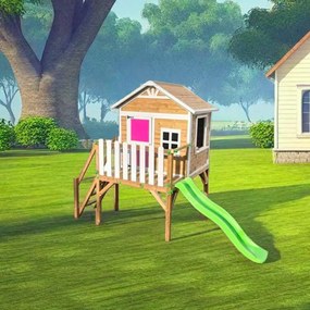 Casa de brincar para crianças Com escorrega 200 x 3,15 cm x 2,58 cm de madeira em painéis FLAM elevada 90 Rosa