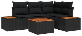 vidaXL Conjunto de Sofá de Jardim com almofada 5 pcs Preto vime PE