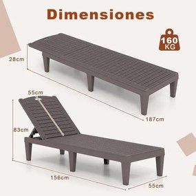 Conjunto de 2 espreguiçadeiras de Jardim 156 x 55 x 83 cm em PP com encosto ajustável em 4 posições Fácil montagem Castanho