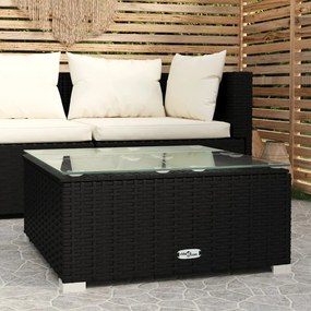 317491 vidaXL Mesa de centro para jardim 60x60x30 cm vidro e vime PE preto
