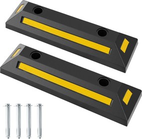 2 Calços de borracha Garagem 54,5 x 16 x 9 cm duráveis e robustos para o chão da garagem com faixas reflectoras Amarelo + Preto