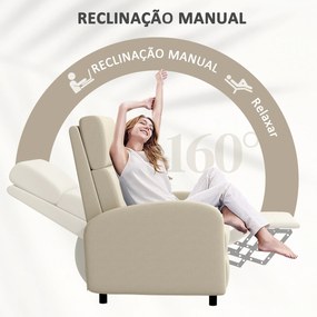 Poltrona Relax Reclinável até 160° Poltrona Reclinável Manual com Apoio para os Pés 64x86x102 cm Bege