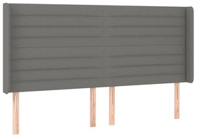 Cabeceira de cama c/ LED tecido 203x16x118/128 cm cinza-escuro