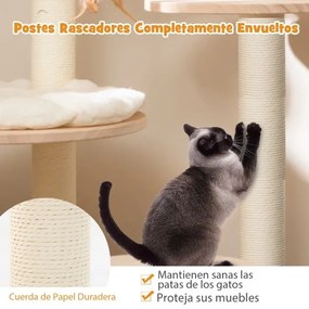 Arranhador para gatos Torre de madeira 4 em 1 com Postes de arranhar Sisal Bege