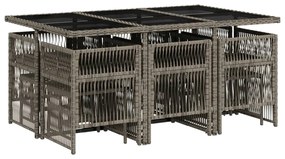 11 pcs conjunto jantar p/ jardim c/ almofadões vime PE cinzento