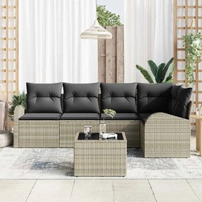 Conjunto de Sofá de Jardim com 6 Peças e Almofadas Cinza Rattan Sintét