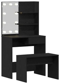 Conjunto de Mesa de Maquilhagem vidaXL com LED em Carvalho Preto de Ma
