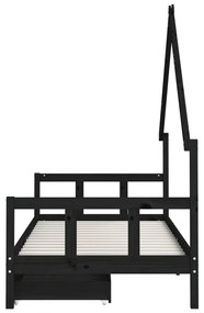 Estrutura cama infantil c/ gavetas 90x200 cm pinho maciço preto
