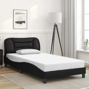 Estrutura cama c/ cabeceira 100x200 cm couro artificial preto