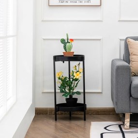 Floreira Suporte para plantas metálicas com 2 níveis Suporte para plantas moderno com 2 bandejas dobráveis para interior e exterior 30 x 60 cm Preto